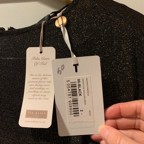 NWT Ted Baker Monyca Drape One Shoulder Sparkly Dress - Picture 12 of 14